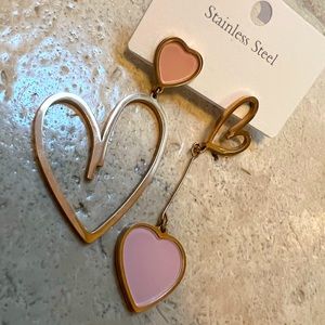 Sterling Heart Drop Earrings - yellow gold and pink!